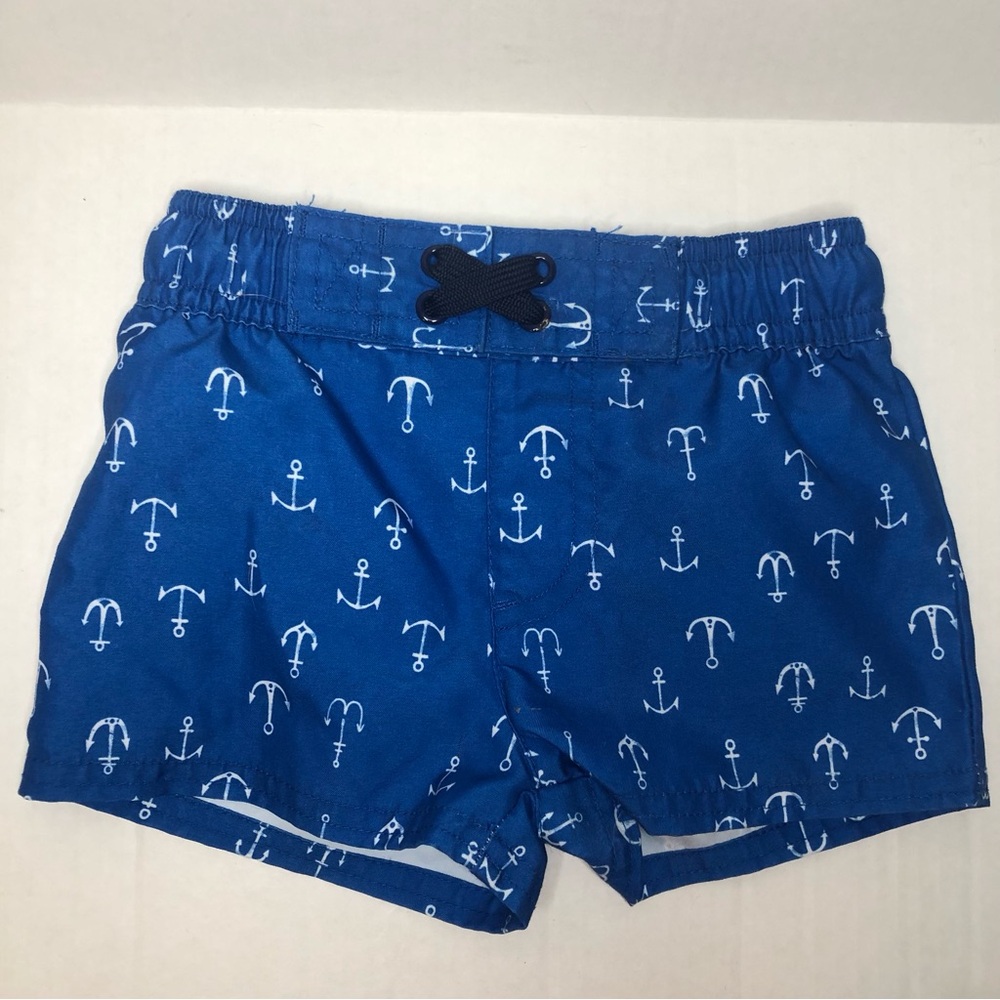 Cat & Jack Blue with White Anchors Swimming Trunks With Lining . Size 6-9M